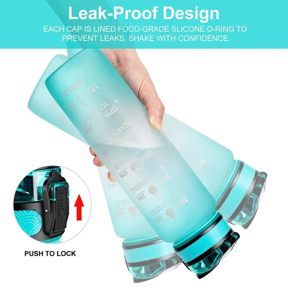 Botella de Agua Motivacional de Plástico – Antigoteo para Fitness y Deportes