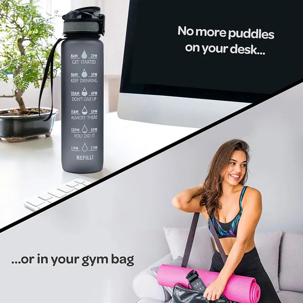 Botella de Agua Motivacional de Plástico – Antigoteo para Fitness y Deportes