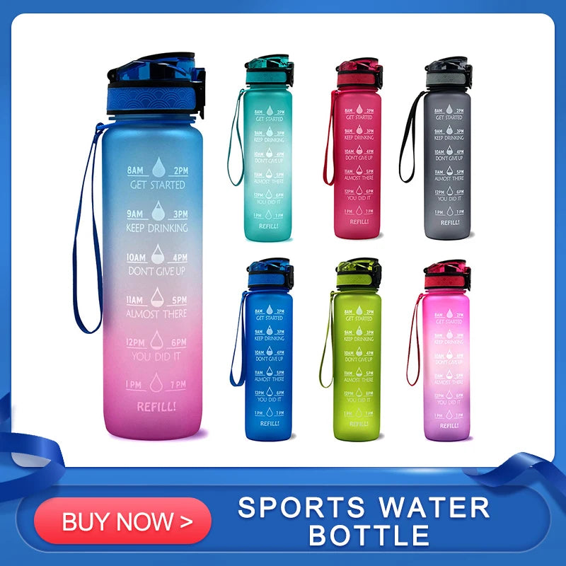 Botella de Agua Motivacional de Plástico – Antigoteo para Fitness y Deportes